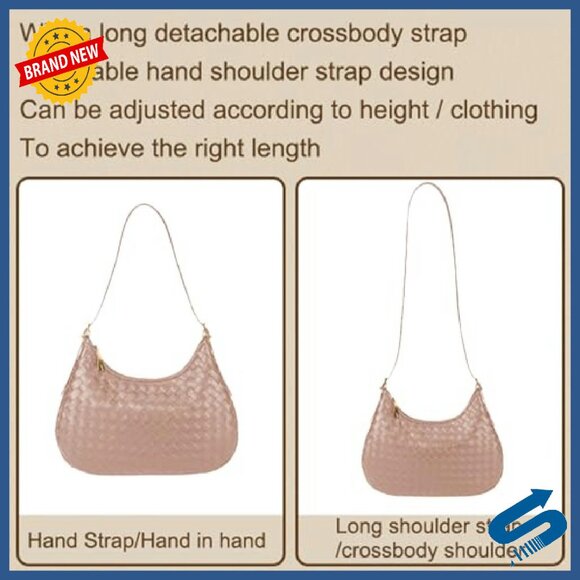 Woven Leather Crossbody Bag with Zipper Adjustable Strap Lightweight Tote - Picture 4 of 8